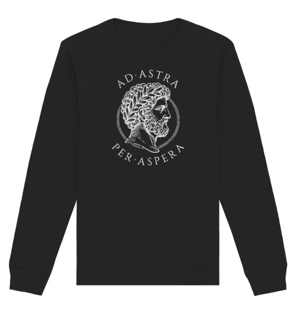 Ad Astra Per Aspera – Marcus Aurelius – White - Organic Basic Unisex Sweatshirt - Image 2