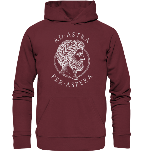 Ad Astra Per Aspera – Marcus Aurelius – White - Organic Hoodie - Image 2