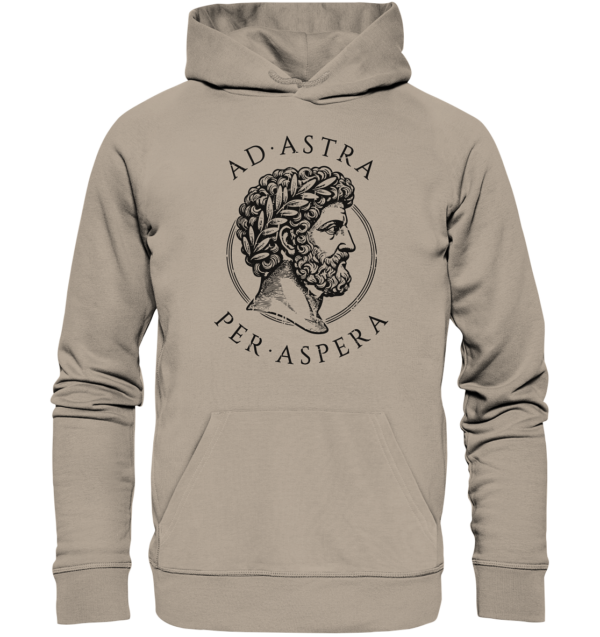 Ad Astra Per Aspera – Marcus Aurelius – Black - Organic Hoodie - Image 3