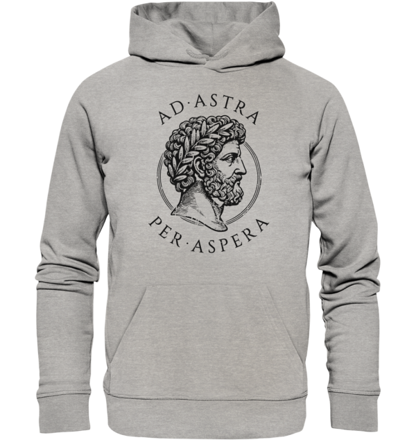 Ad Astra Per Aspera – Marcus Aurelius – Black - Organic Hoodie - Image 4